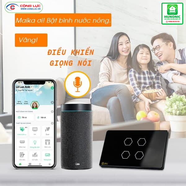 Địa chỉ bán công tắc cảm ứng wifi Hunonic Datic 4 nút màu đen tại Hải Phòng